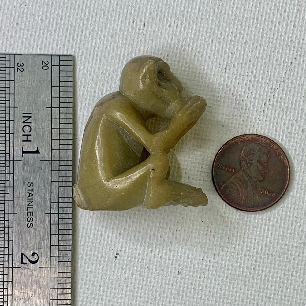 Vintage Soapstone Monkey Figurine Hand Carved Miniature Animal Stone Carving 1.5